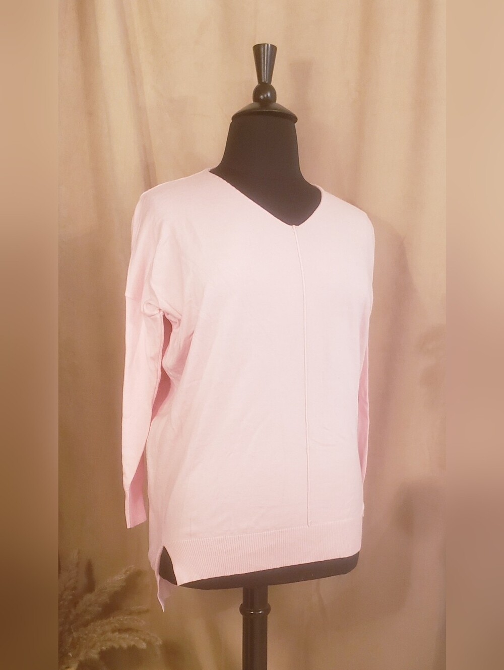 SWEET GENERIS Light Pink V-Neck Long Sleeve Pullover